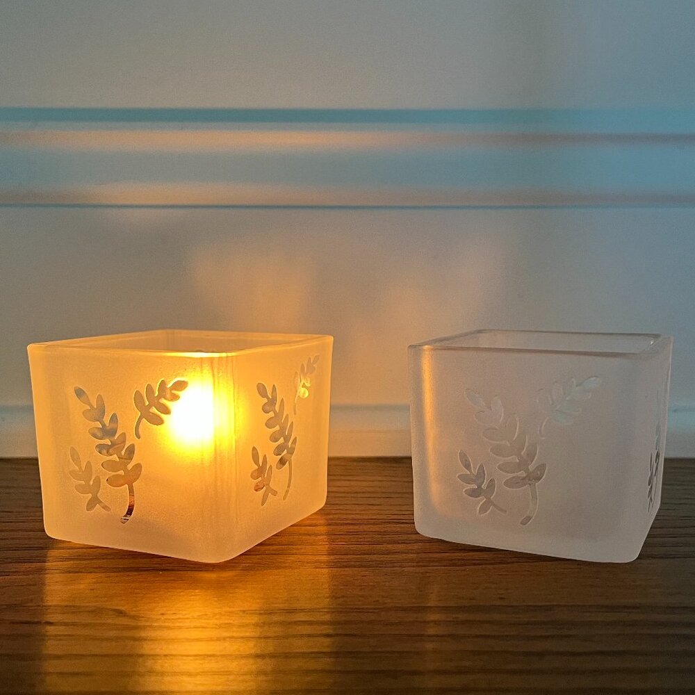 Candles + Etched Fern Votive Holders